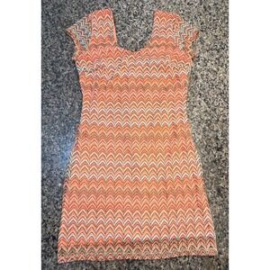 Derek Heart Womens Orange Chevron Crochet Knit Bodycon Mini Dress Size Medium